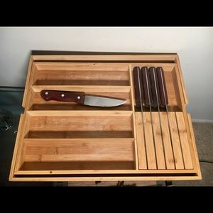 Bamboo Kitchen Utensil Tray with set of Knives